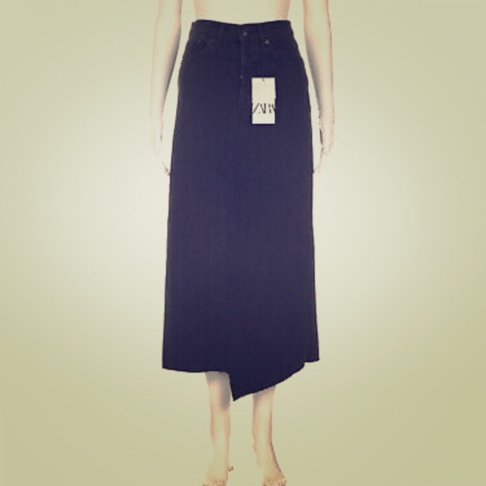 ZARA black denim asymmetrical skirt
